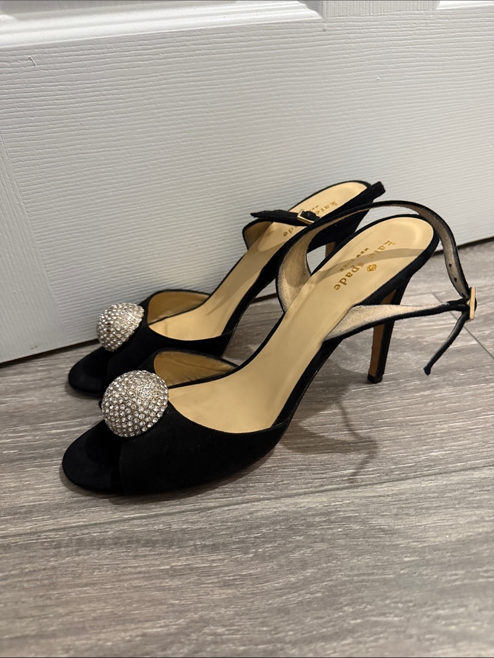 Kate Spade Black Crystal-Embellished Slingback Heels Size 10 - Picture 2 of 6
